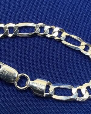 925 Italy Sterling Silver Flat Figaro Link Bracelet 3mm 7in